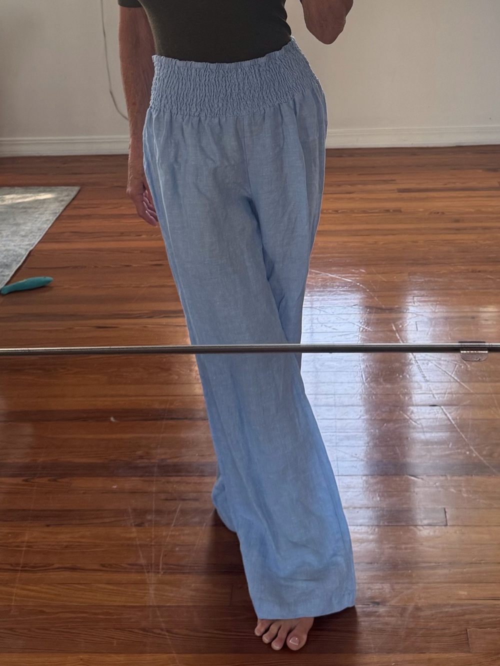 Light Blue Wide-Leg Elastic Waist Pants